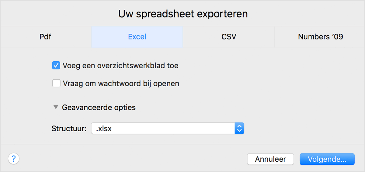 Verschillende bestandsstructuren importeren en exporteren in Numbers Apple Support