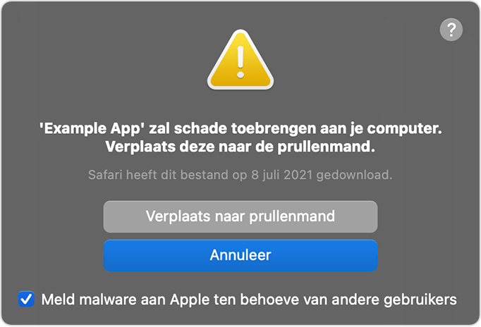 macOS-waarschuwing voor malware-app