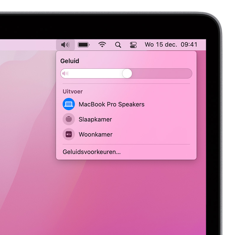 macOS-schermafbeelding van het Mac-volumemenu. 