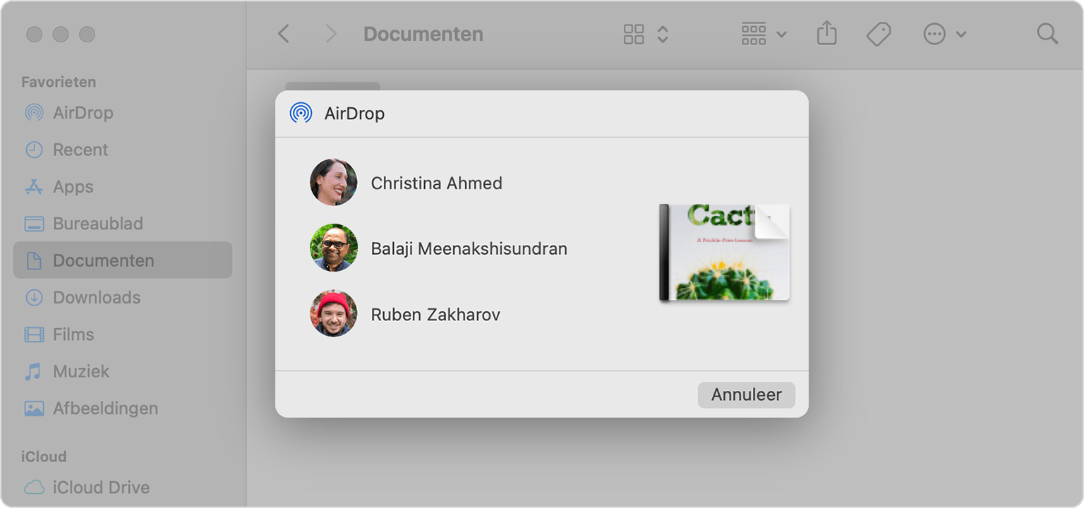 AirDrop-venster in het Finder-venster