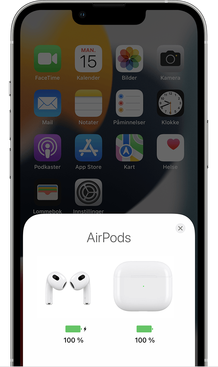Lad AirPods og finn ut mer om batterilevetid - Apple-kundestøtte (NO)