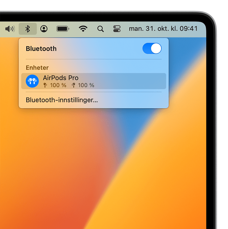 Konfigurer AirPods med Mac og andre Bluetooth-enheter - Apple-kundestøtte  (NO)