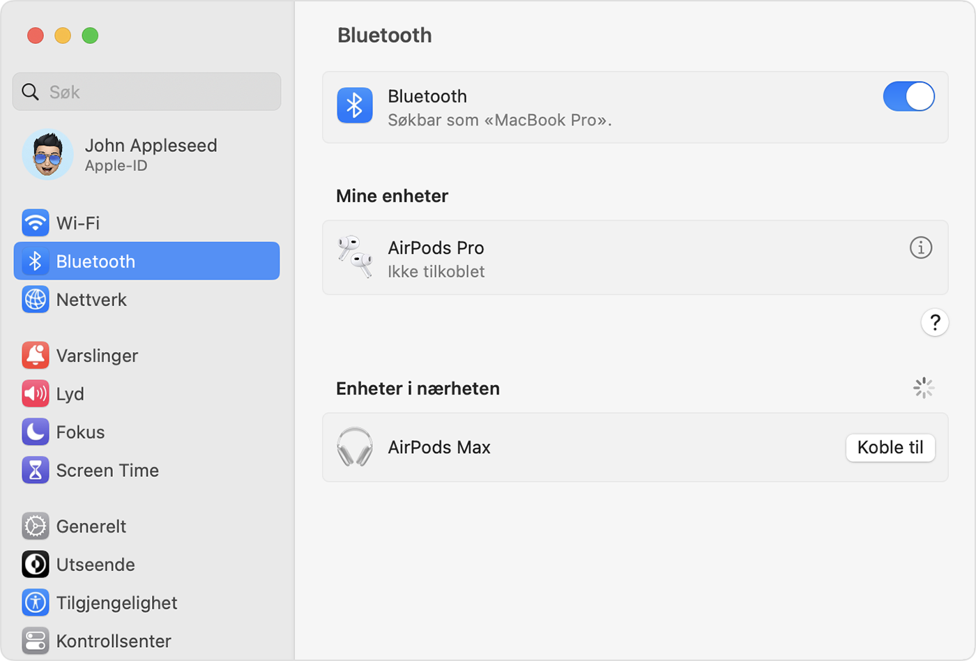 Konfigurer AirPods Max med Mac og andre Bluetooth-enheter -  Apple-kundestøtte (NO)