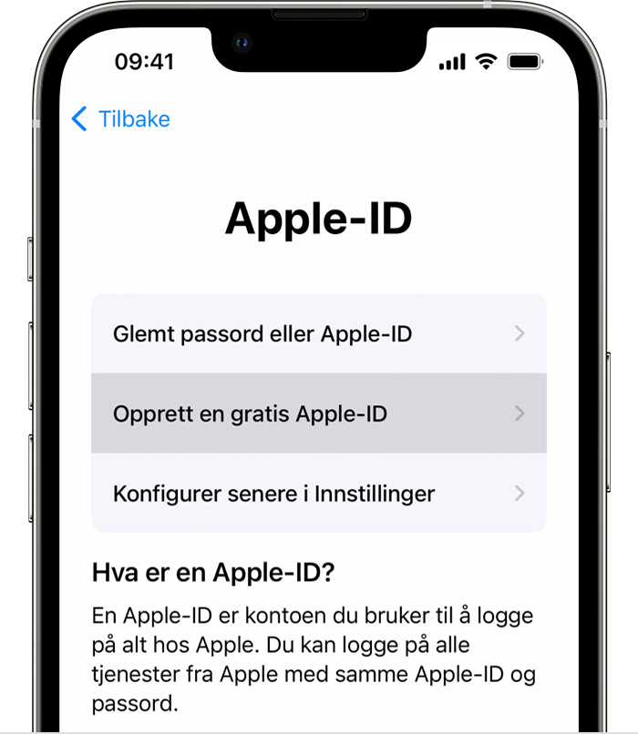 Opprett en Apple-ID når du konfigurerer en ny iPhone
