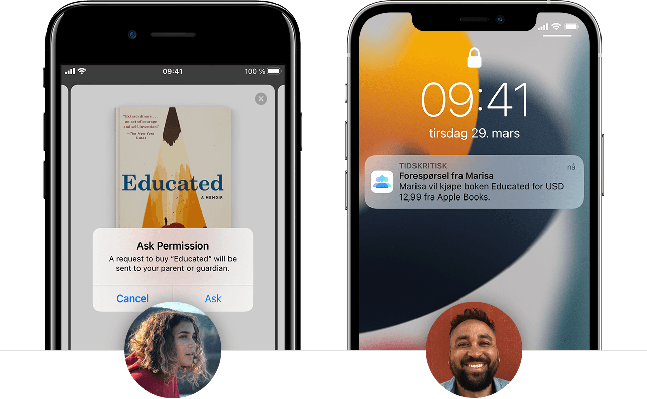 En foresatts iPhone viser en forespørsel som et barn har laget på sin egen iPhone.