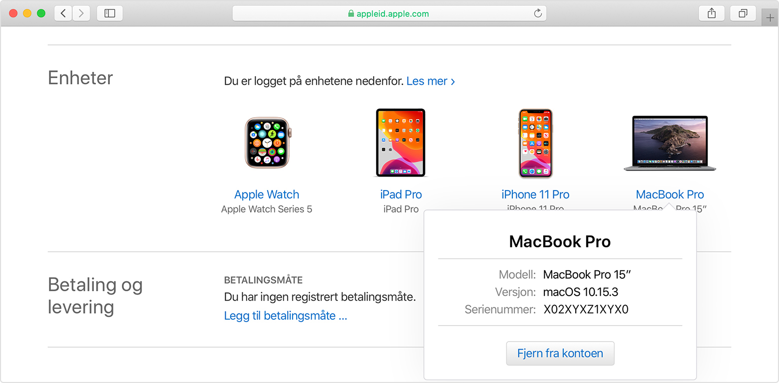 Se på Apple-ID-enhetslisten for å se hvor du er pålogget - Apple-kundestøtte