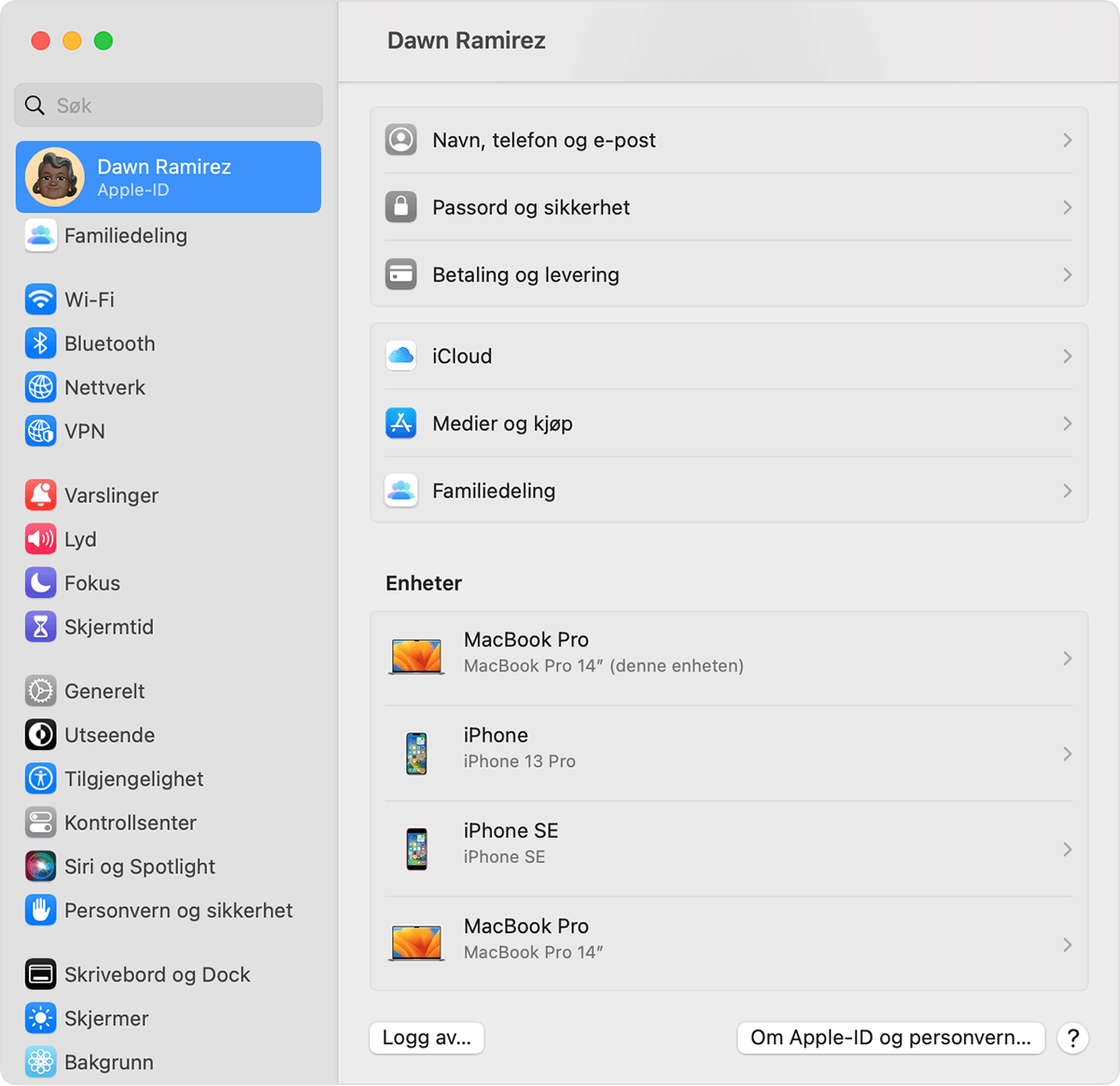 På Mac kan du finne enhetene du er logget på med Apple-ID-en din i Systeminnstillinger