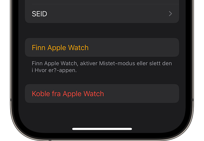 Fjern sammenkoblingen mellom Apple Watch og iPhonen i Apple Watch-appen