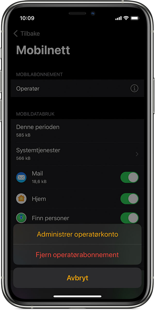 iPhone som viser Mobilnett-skjermen i Watch-appen