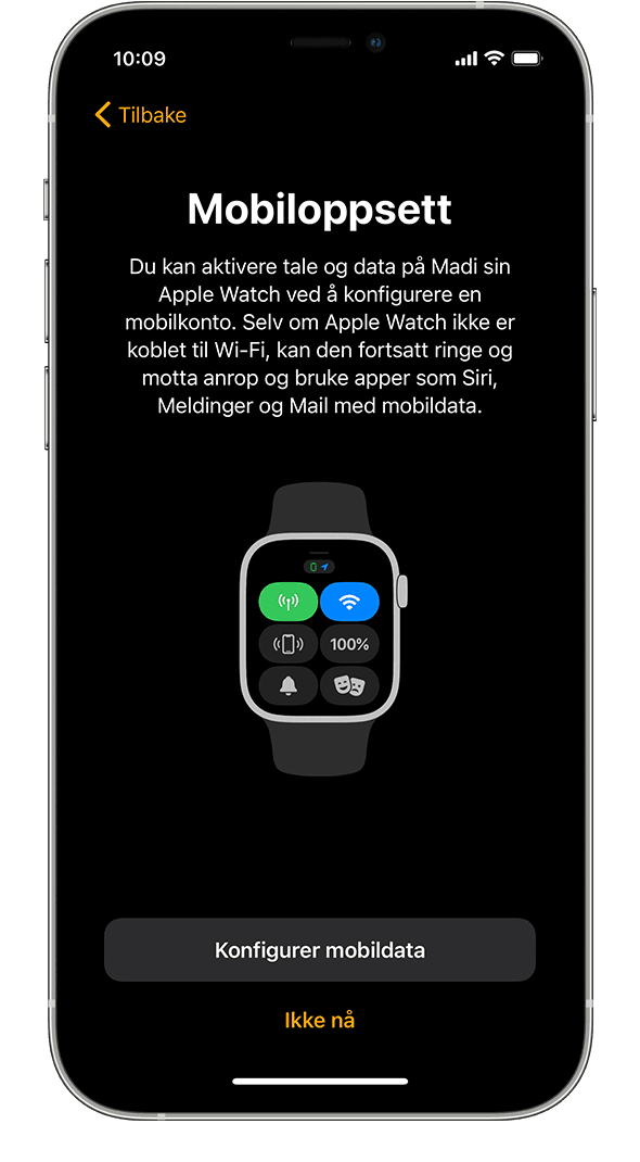 Mobiloppsett-skjermen under konfigurasjonen av en Apple Watch på en iPhone.