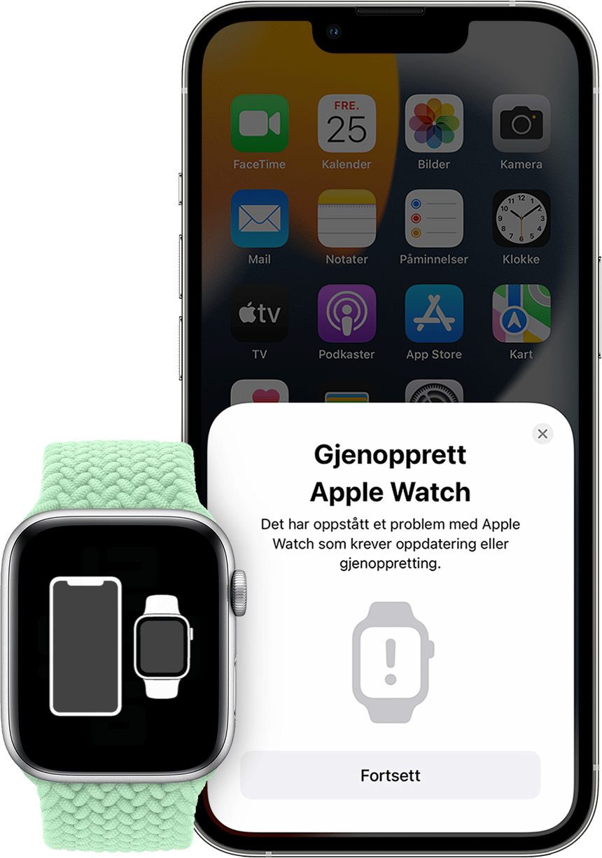 Hvis Apple Watch viser en iPhone og en klokke eller et rødt «!» -  Apple-kundestøtte (NO)