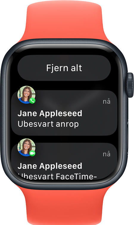 Apple Watch som viser knappen Tøm alle varslinger