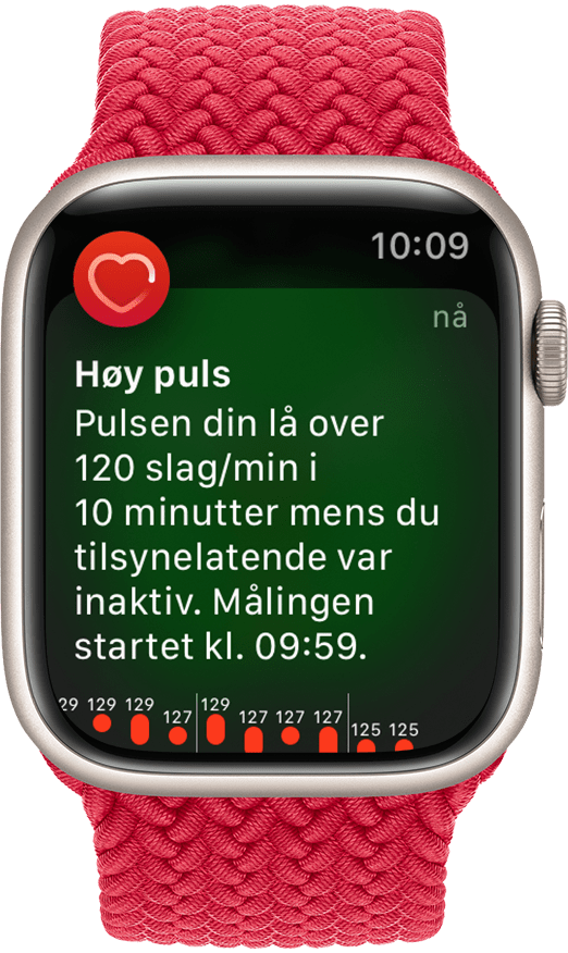En Apple Watch som viser en Høy puls-varsling