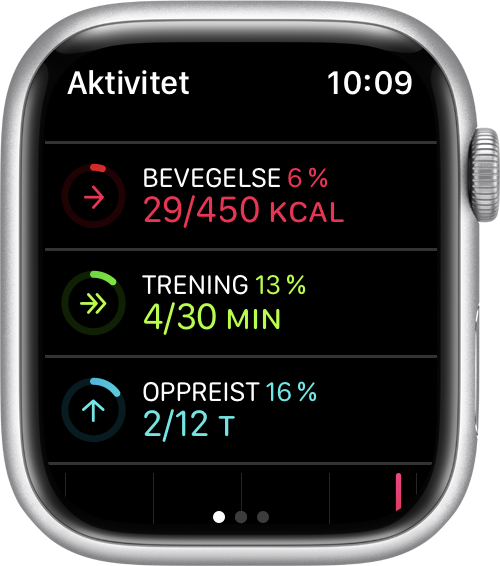 En Apple Watch-urskive som viser fremdriften for aktivitetsringen