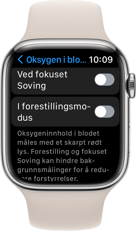 Et skjermbilde av Oksygen i blodet-innstillingene på Apple Watch Series 7