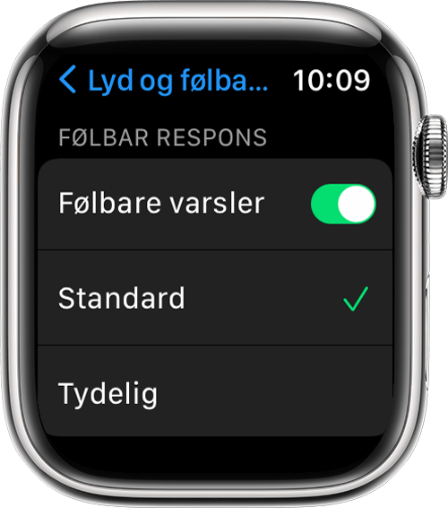 Apple Watch som viser Lyder og følbar respons-skjermen i Innstillinger
