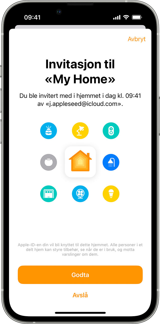 En iPhone som viser en invitasjon til hjem i Hjem-appen