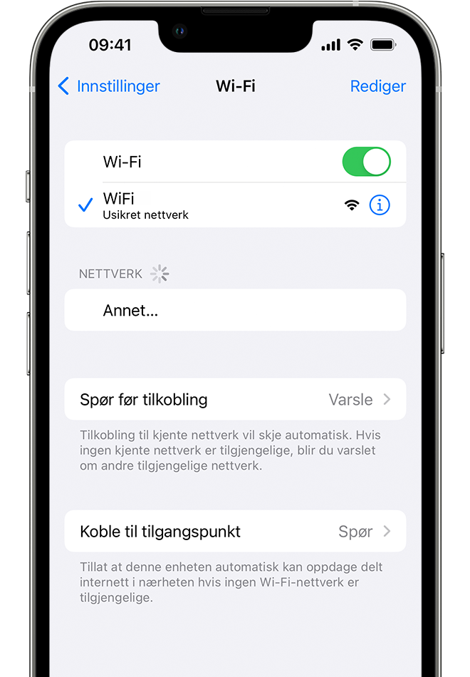 Hvis iPhone eller iPad ikke kobler til et Wi-Fi-nettverk -  Apple-kundestøtte (NO)