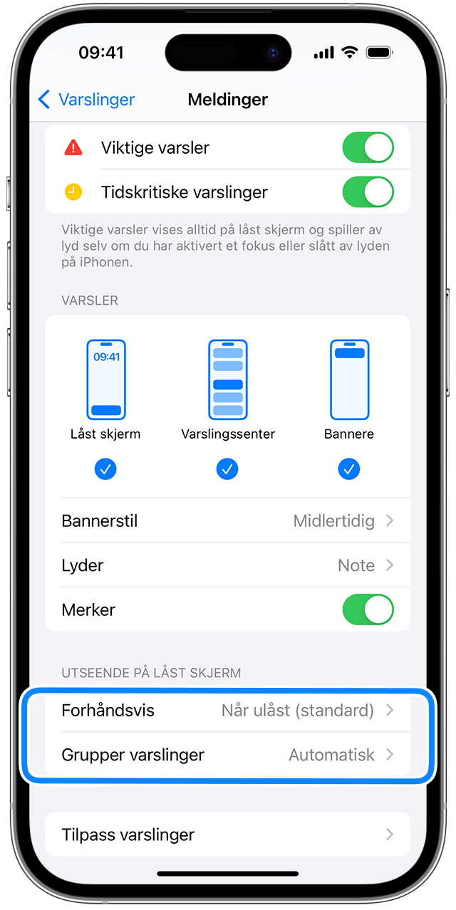 Bruk varslinger på iPhone eller iPad - Apple-kundestøtte (NO)