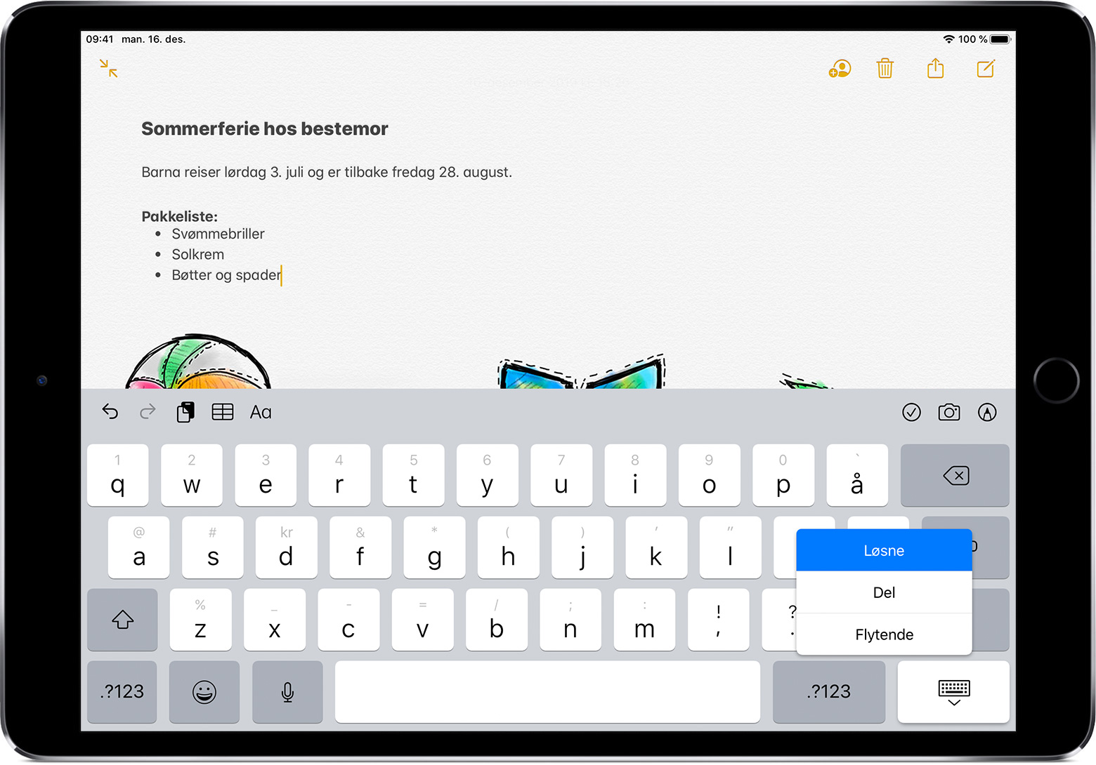 Del og flytt tastaturet på iPad - Apple-kundest&oslash;tte