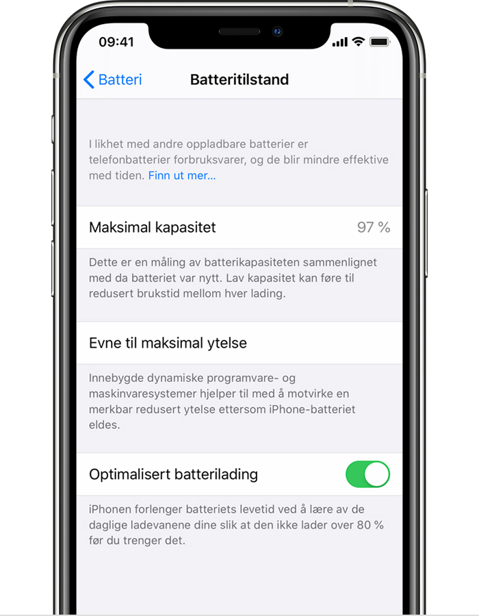 Om optimalisert batterilading på iPhone - Apple-kundestøtte (NO)