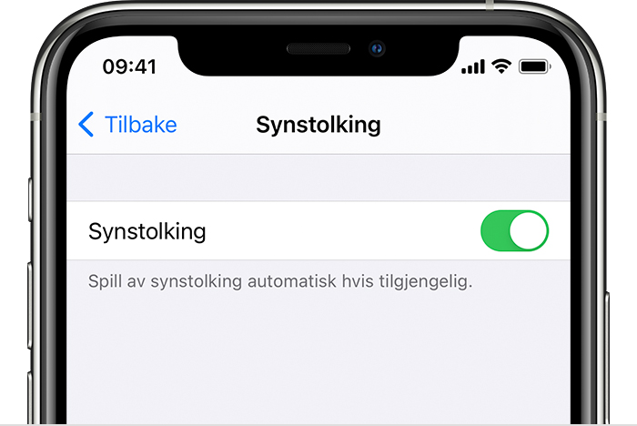 Synstolking-knappen i Innstillinger på iPhone