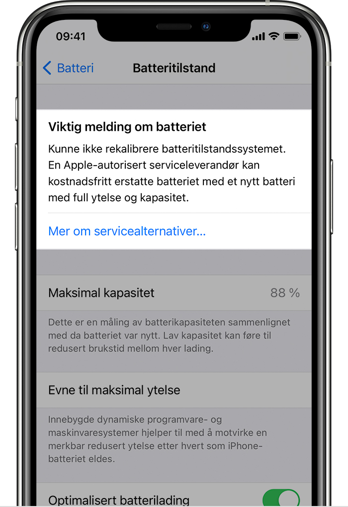 Om rekalibrering av batteritilstandssystemet i iOS 14.5 - Apple-kundestøtte  (NO)