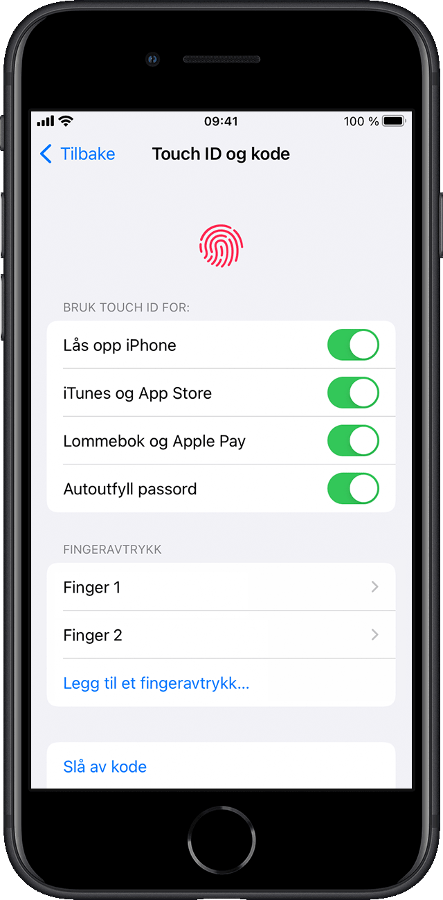 I Innstillinger velger en bruker hvilke iPhone-funksjoner som skal aktiveres med Touch ID