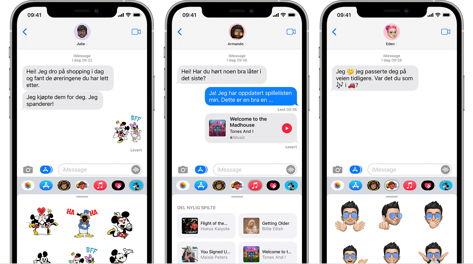 iPhone som viser iMessage-apper i en Meldinger-samtale