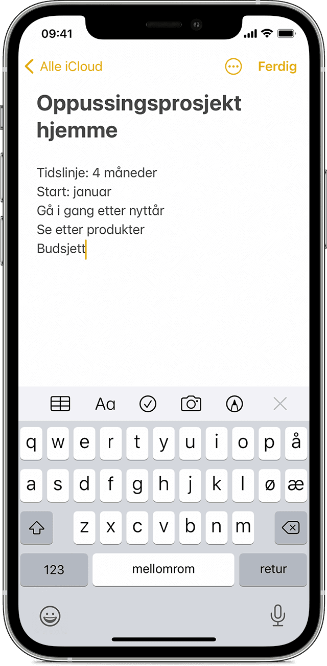 iPhone som viser hvordan du lager et notat i Notater-appen