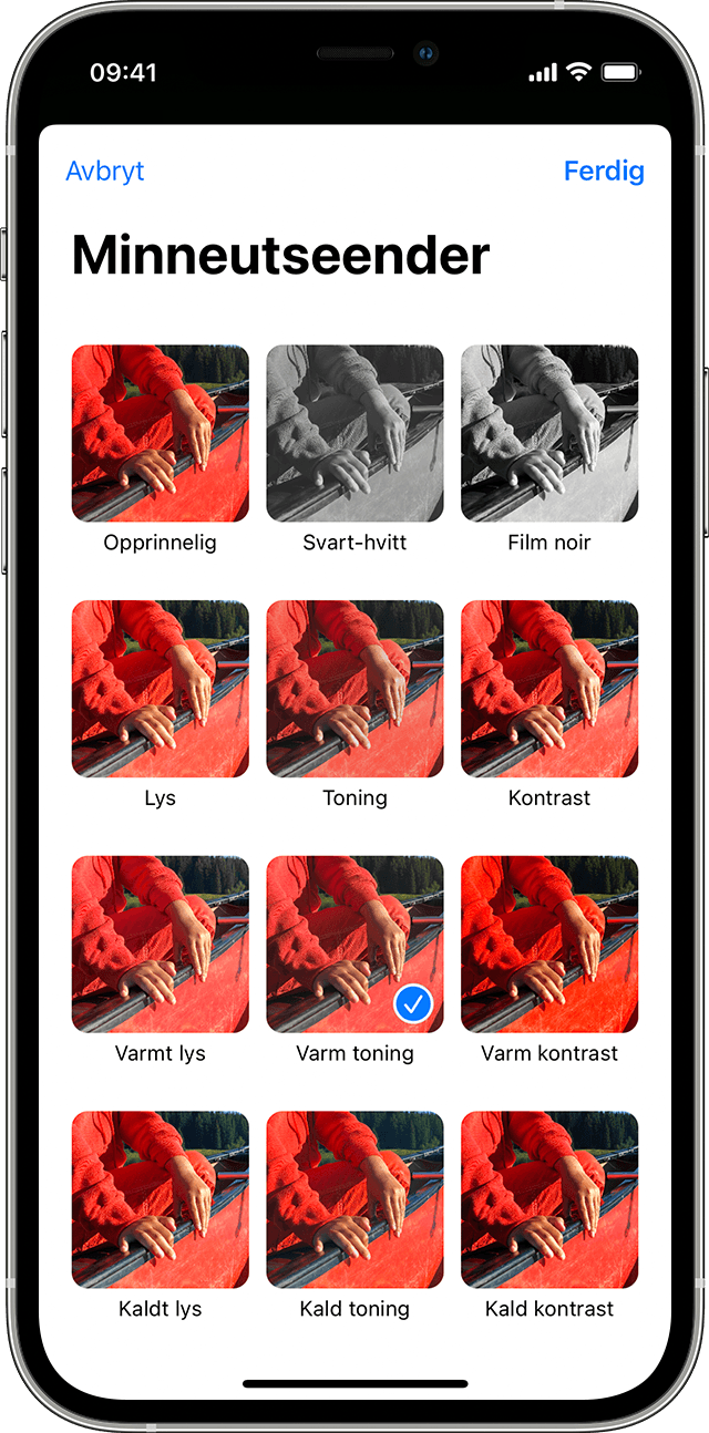 Minneutseender-skjerm i Bilder på iPhone