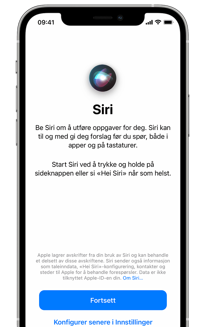 Skjerm som viser alternativ for aktivering av Siri