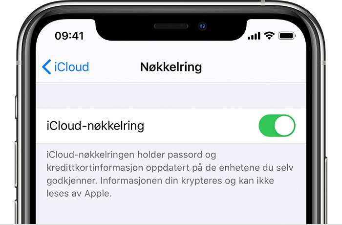 Konfigurere iCloud-nøkkelring - Apple-kundestøtte (NO)