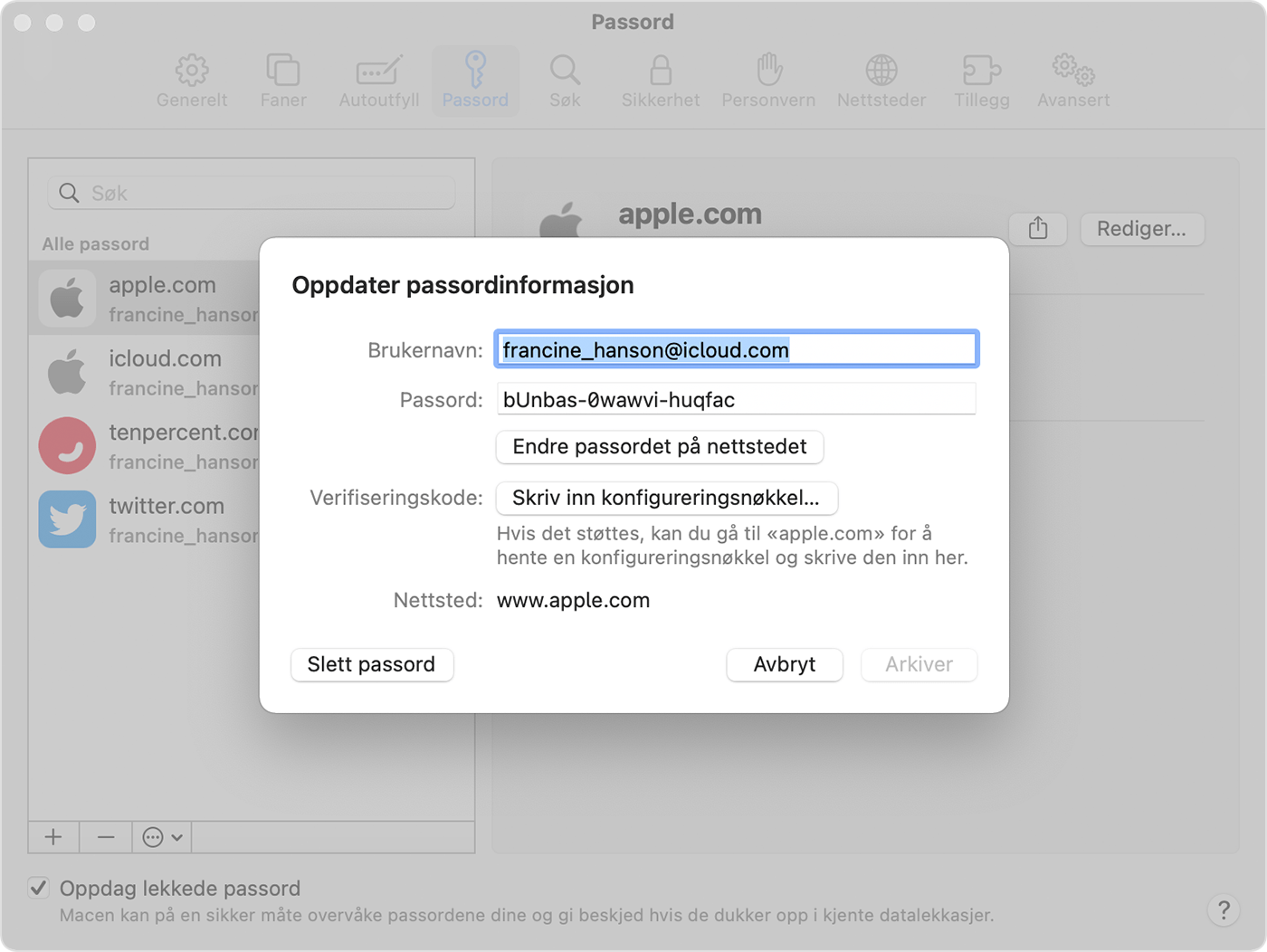 Slik finner du lagrede passord på Macen din - Apple-kundestøtte (NO)