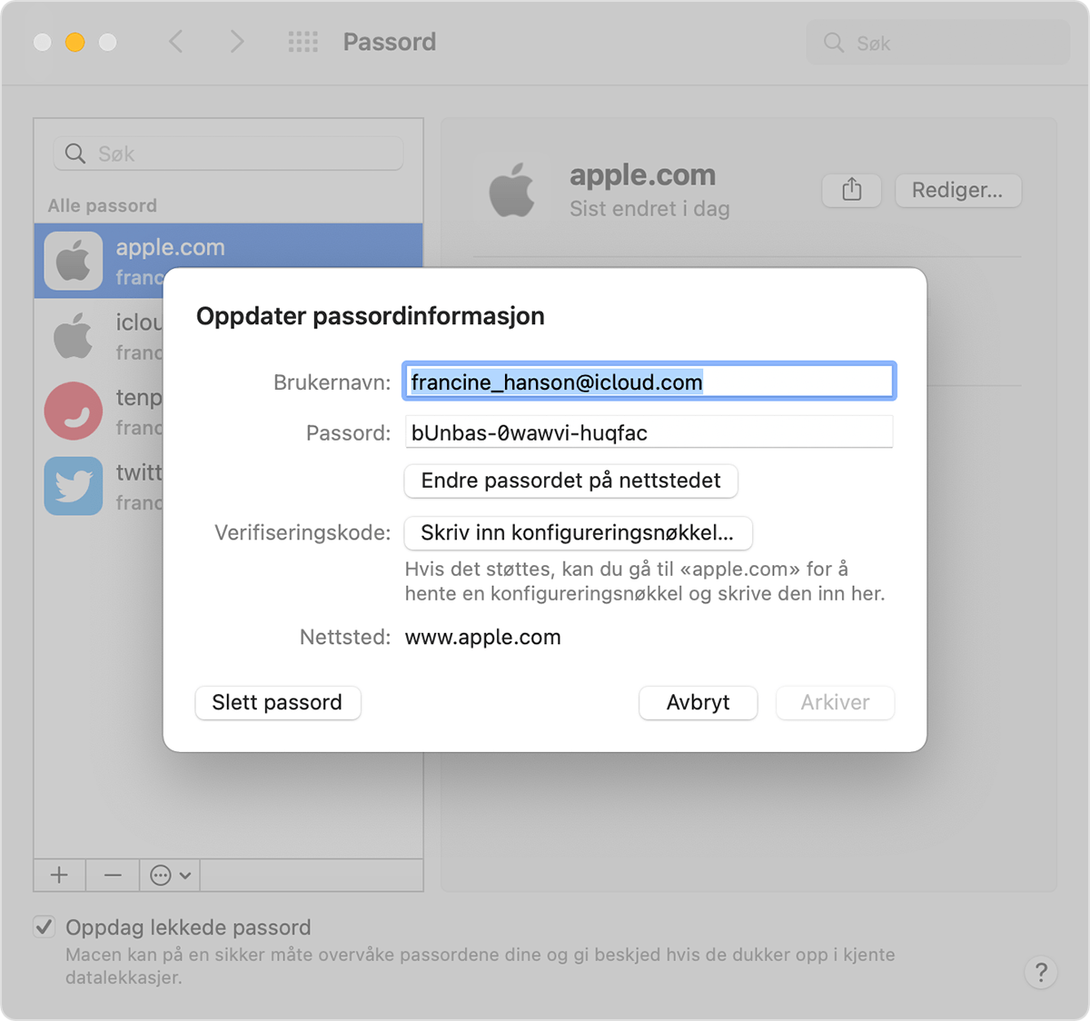 Slik finner du lagrede passord på Macen din - Apple-kundestøtte (NO)