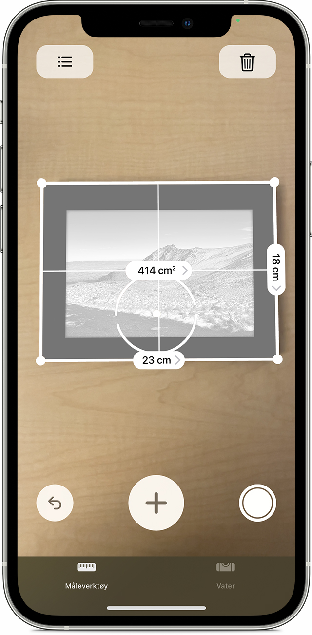 bruke Måleverktøy-appen til å måle dimensjonene i et rektangel