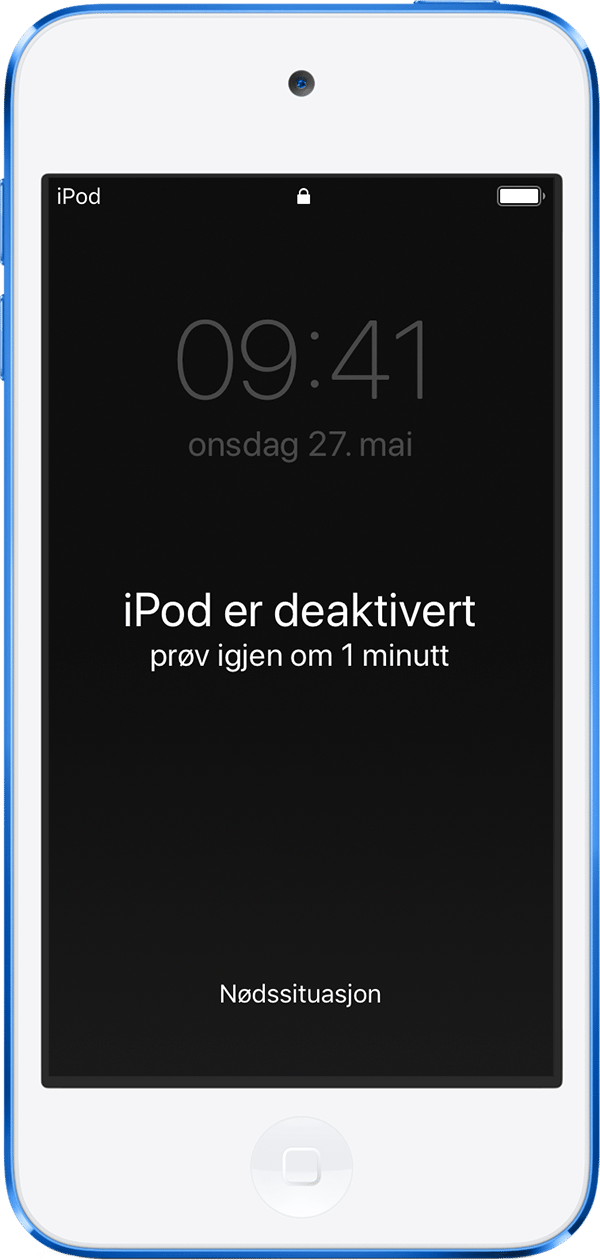 En iPod touch som viser en melding om at iPoden er deaktivert