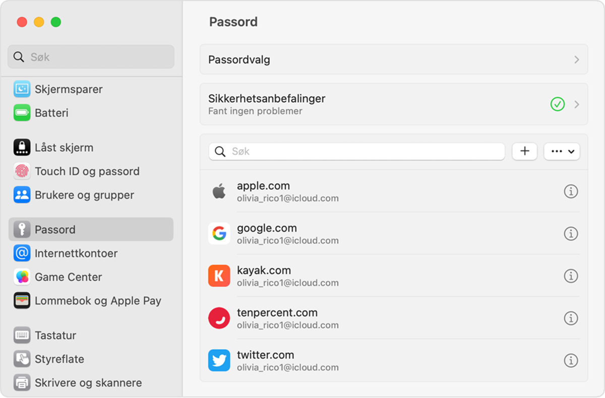 Slik finner du lagrede passord og passnøkler på Mac - Apple-kundestøtte (NO)