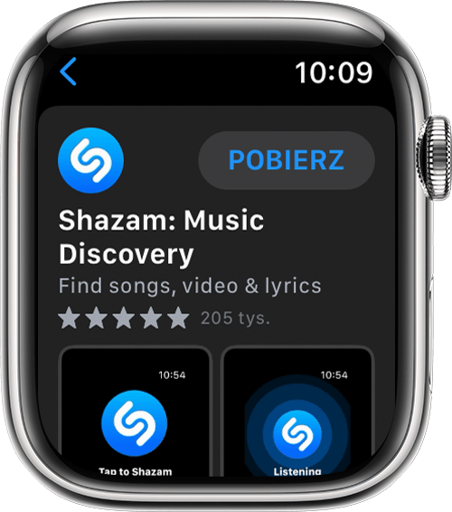 Ekran Apple Watch pokazujący, jak pobrać aplikację