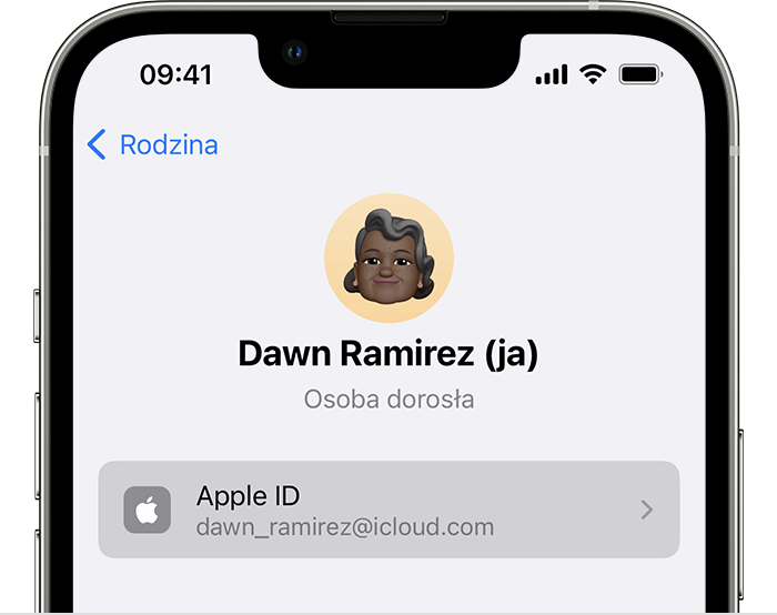 Twój identyfikator Apple ID wyświetlany jest pod Twoim imieniem i nazwiskiem.
