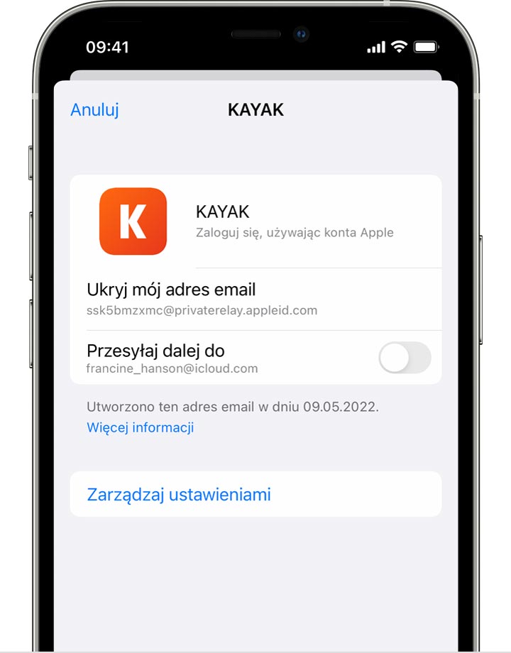 Wyłączanie przekazywania wiadomości e-mail dla aplikacji na iPhonie