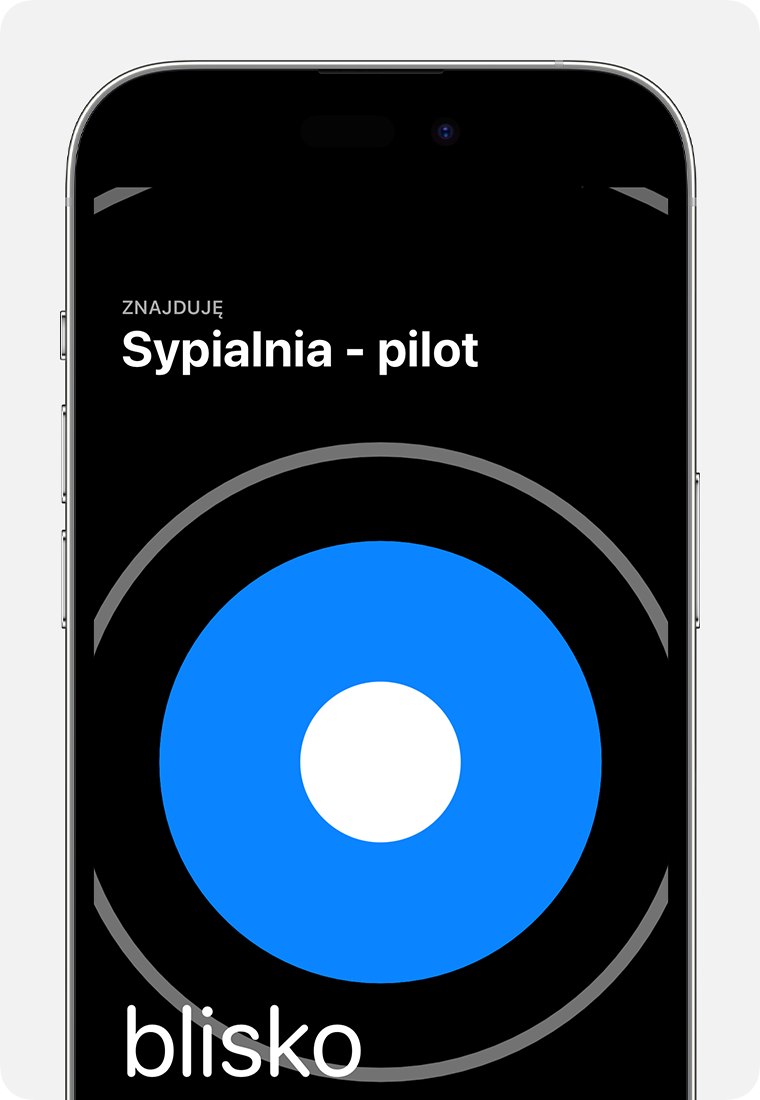 Na ekranie iPhone’a pojawia się duże niebieskie kółko ze słowem blisko