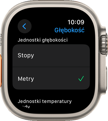Jednostki głębokości ustawione na ekranie Ustawienia > Głębokość