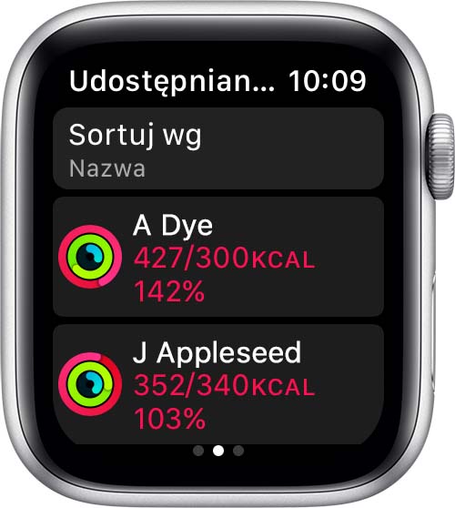 Porównywanie postępów na zegarku Apple Watch