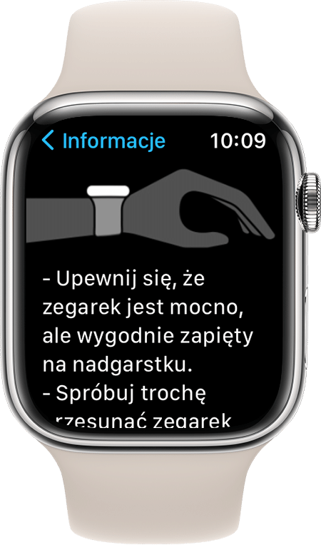 Zrzut ekranu Apple Watch Series 7 pokazujący, jak nosić zegarek, aby uzyskać najlepsze rezultaty.