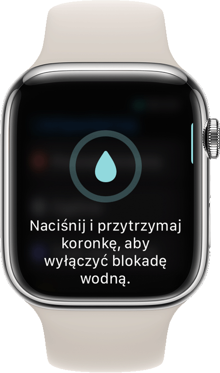 Monit o wyłączenie blokady wodnej na wyświetlaczu zegarka Apple Watch