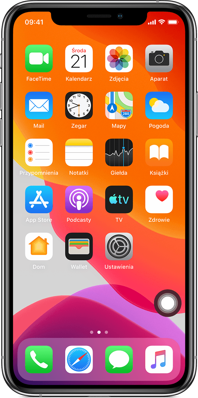 Ekran główny iPhone’a z włączoną funkcją AssistiveTouch