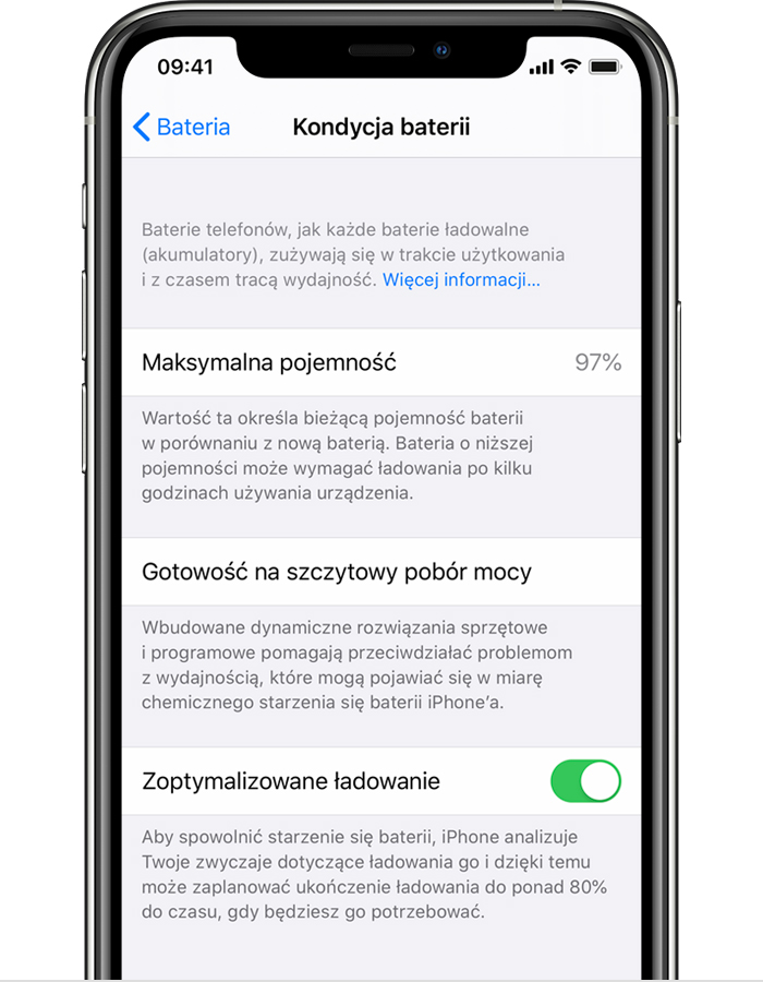 Zoptymalizowane ładowanie baterii na telefonie iPhone - Wsparcie Apple (PL)