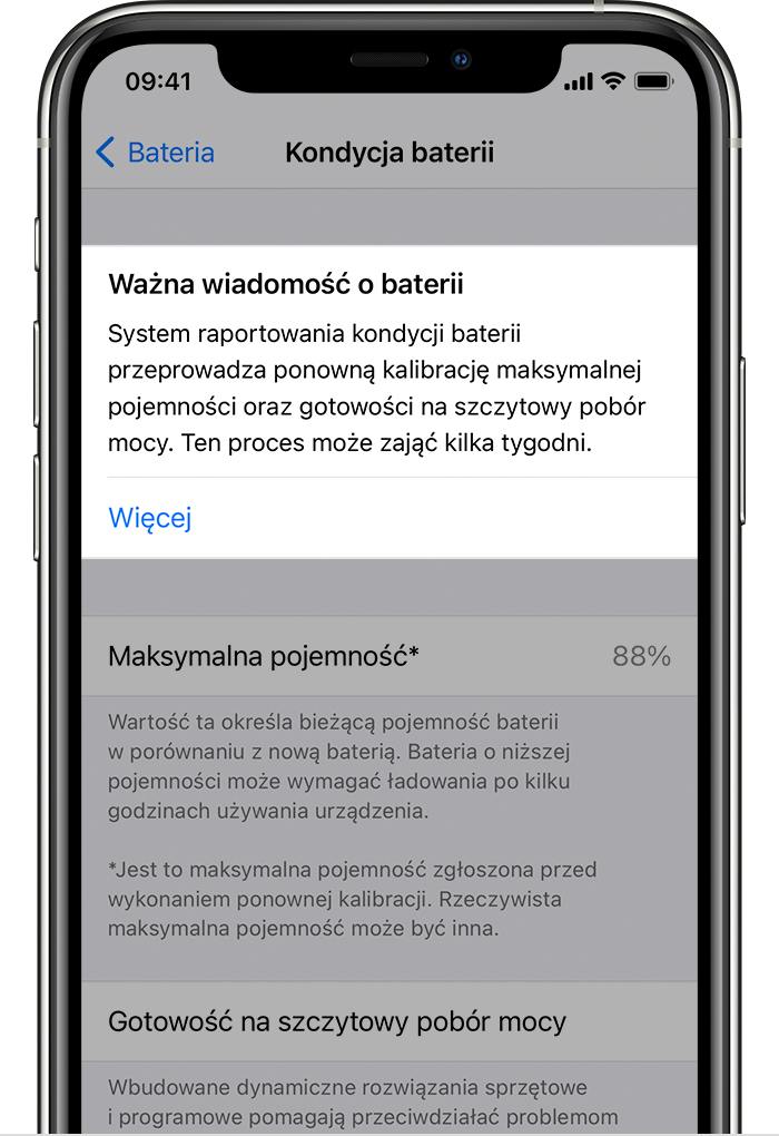 Ponowna kalibracja systemu raportowania kondycji baterii w systemie iOS  14.5 - Wsparcie Apple (PL)