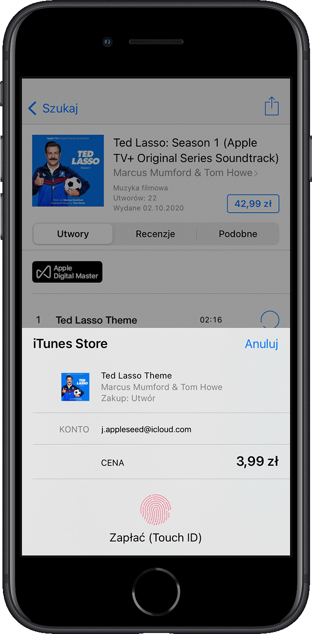 Płacenie za utwór w sklepie iTunes Store za pomocą czytnika Touch ID
